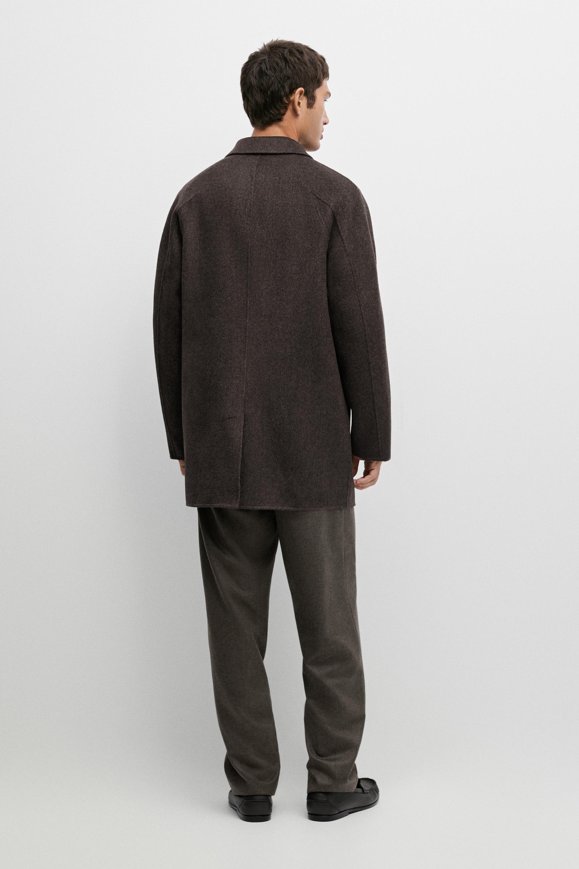 Short suede double-weave wool-blend coat