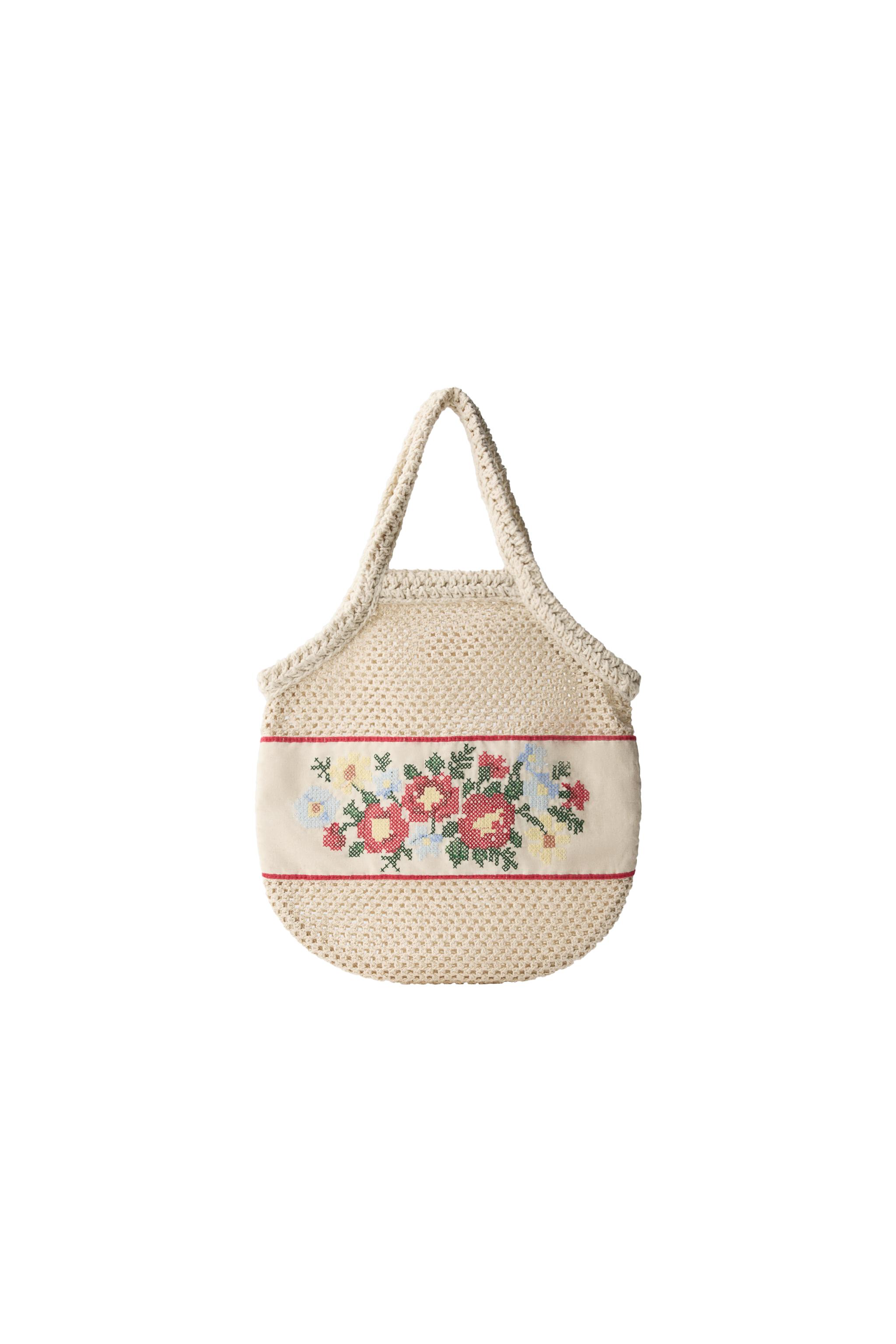 フローラル刺繍入りテキスタイルトートバッグ - エクリュ | ZARA Japan