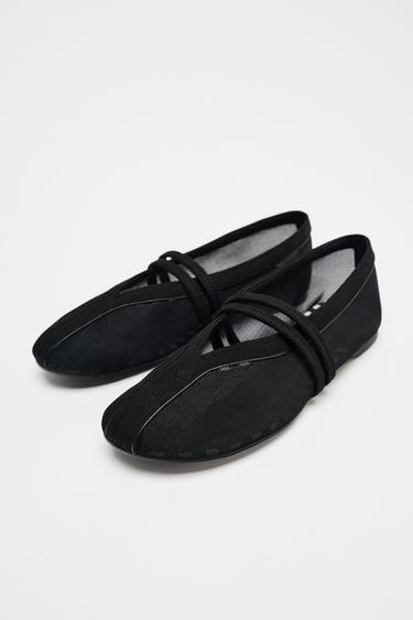 DOUBLE STRAP MESH BALLERINAS - Black by Zara - Image 3