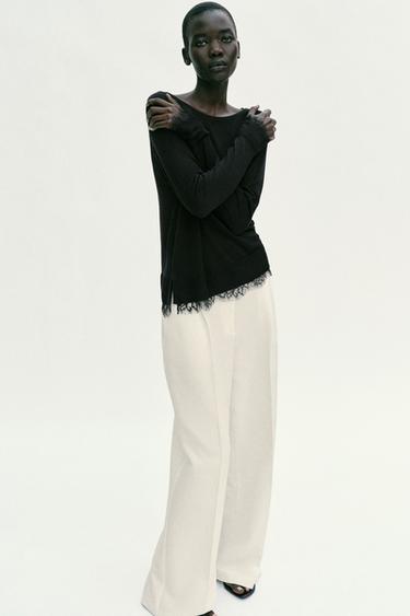 KNIT JUMPER WITH LACE - Black by Zara