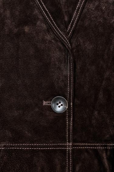 BLAZER AUS 100 % LEDER, GERADER SCHNITT - Braun von Zara