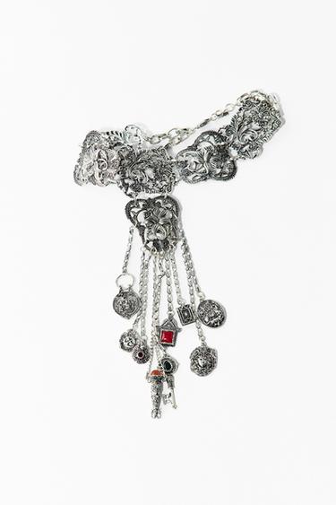 Zara FLOWER CHARM CHOKER NECKLACE - Silver