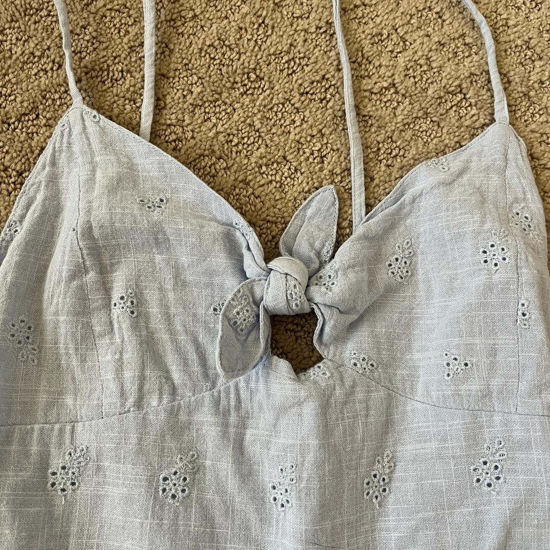 NEW ROMPER ONESIE LIGHT BLUE BOW SPAGHETTI STRAPS EYELET DETAIL SIDE ZIP XS - Image 2