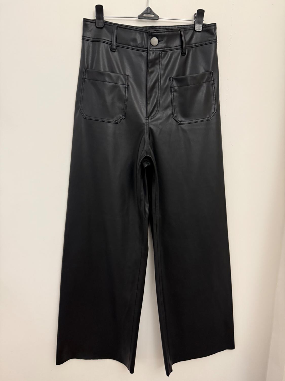 ZW NAVY STRAIGHT-LEG HIGH-WAIST FAUX LEATHER TROUSERS