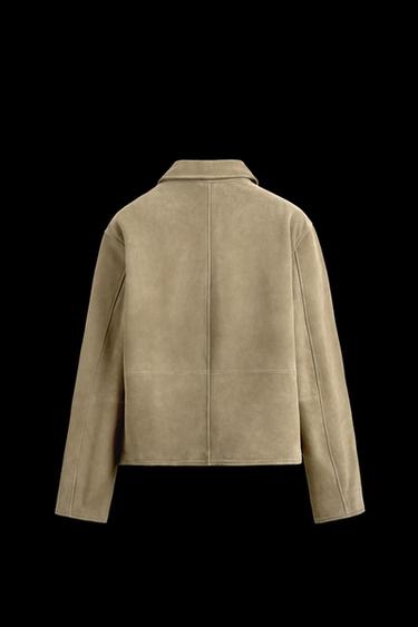 VELOURSLEDERJACKE - Helles Khaki von Zara