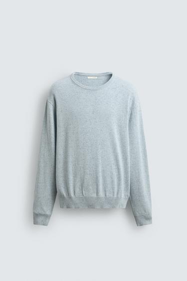 FLECKED COTTON BLEND JUMPER - Sky blue by Zara