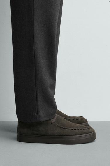 КОЖАНЫЕ ТУФЛИ С ПРОСТРОЧЕННЫМ НОСОМ — СЕРЫЙ от Zara — изображение 0