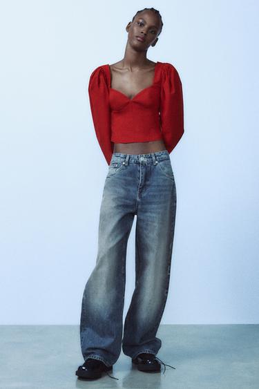 SWEETHEART NECKLINE TOP - Intense red by Zara