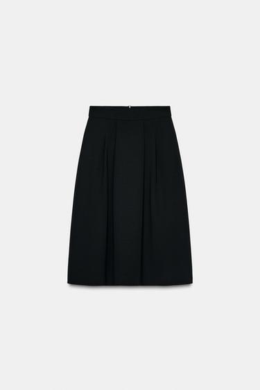 FALDA MIDI CREPE CAPA - Negro de Zara