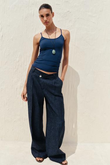 Zara POLYAMIDE SPAGHETTI STRAP CAMISOLE - Navy blue