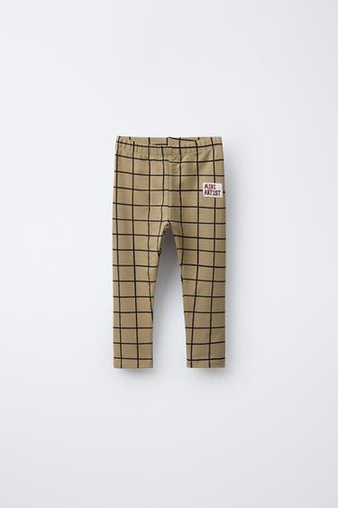 CHECKED LEGGINGS WITH LABEL DETAIL - Beige by Zara