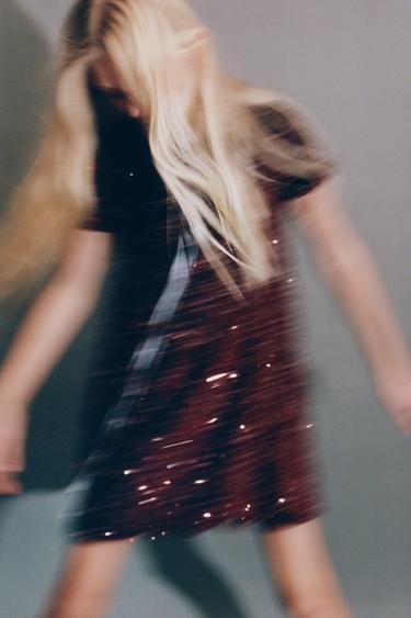 VESTIDO LENTEJUELAS LAZO VELVET - Burgundy de Zara