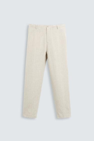 Zara REGULAR FIT LINEN BLEND PANTS - Light beige