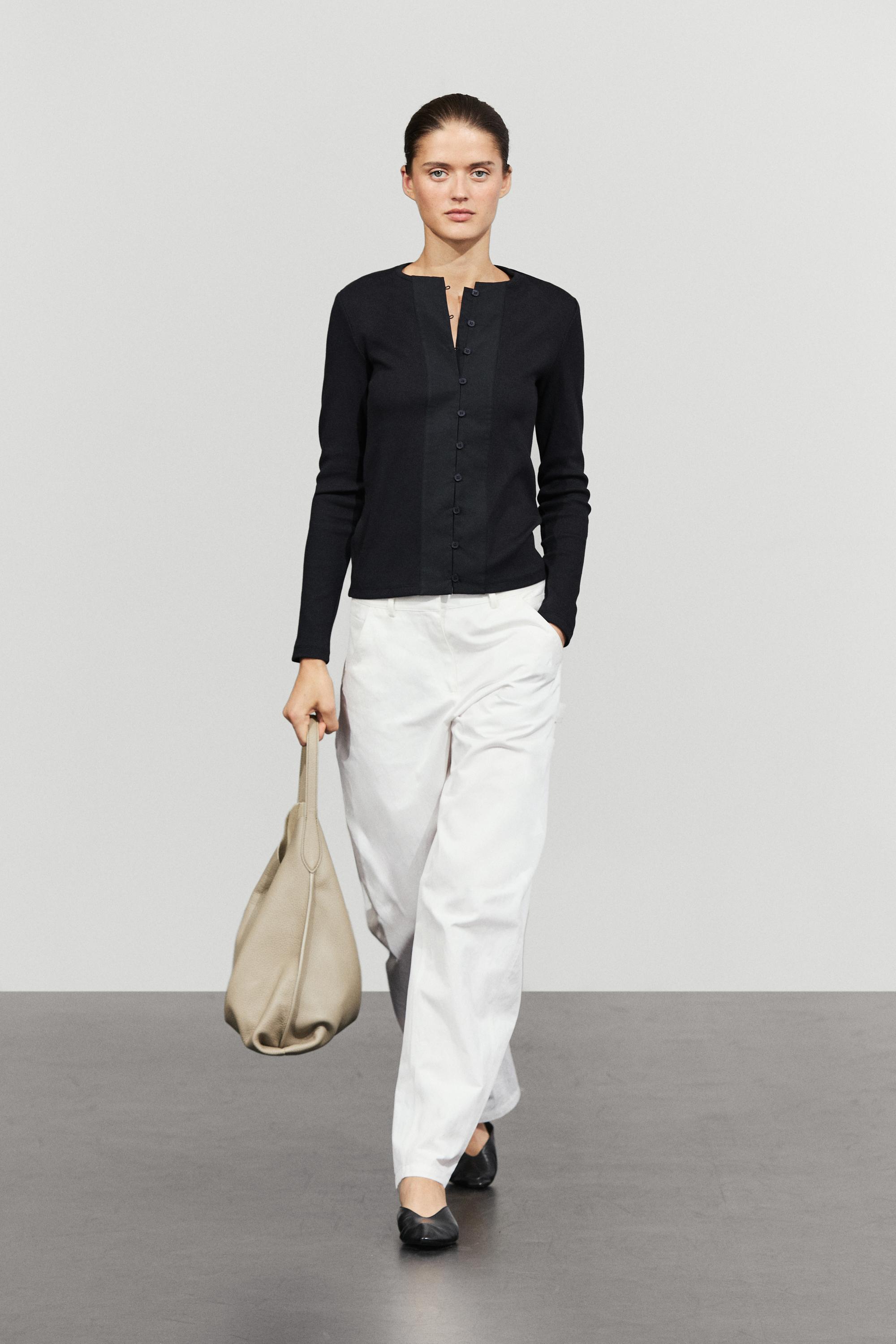 Cotton blend henley T-shirt with button detail — Charcoal gray