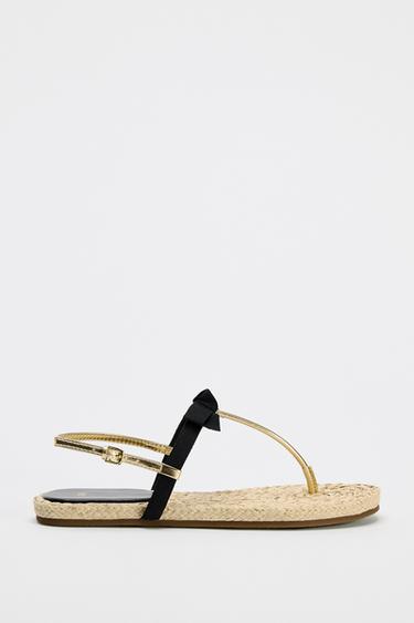 METALLIC SANDALS WITH CONTRAST BOW - Gold by Zara