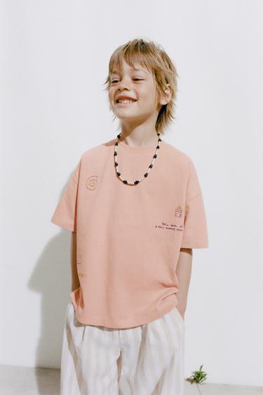 EMBROIDERED T-SHIRT - Beige-pink by Zara