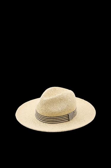 WOVEN HAT WITH STRIPED BAND - Light beige by Zara