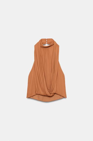 DRAPED SATIN TOP - Curry by Zara - Image 0