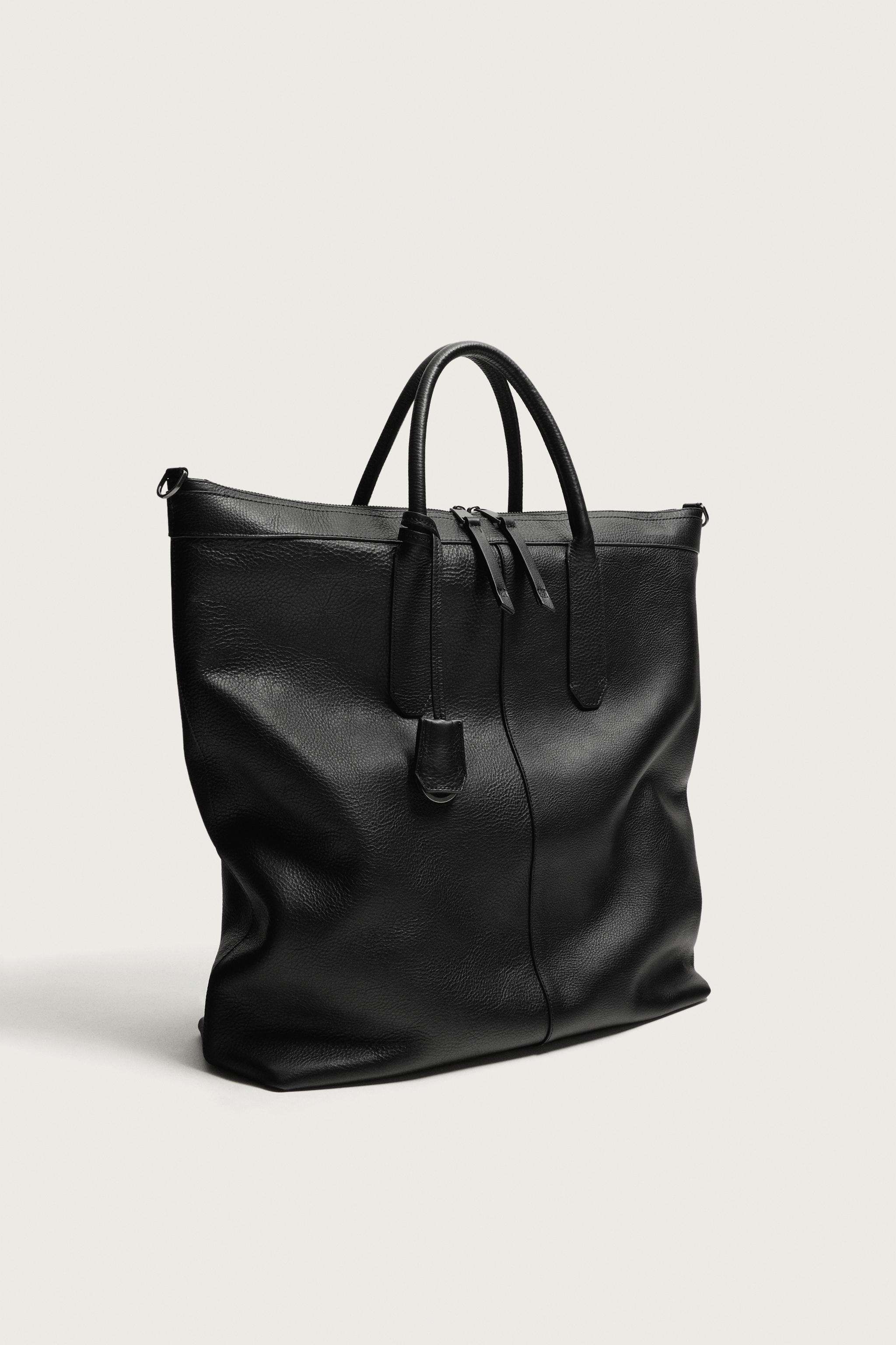Zara Deri Tote Çanta görsel 7
