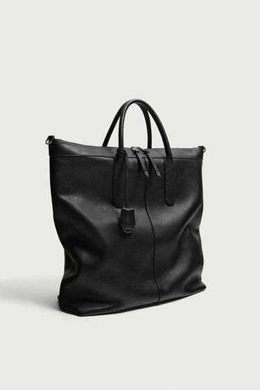 LEATHER SHOPPER BAG — Black 2