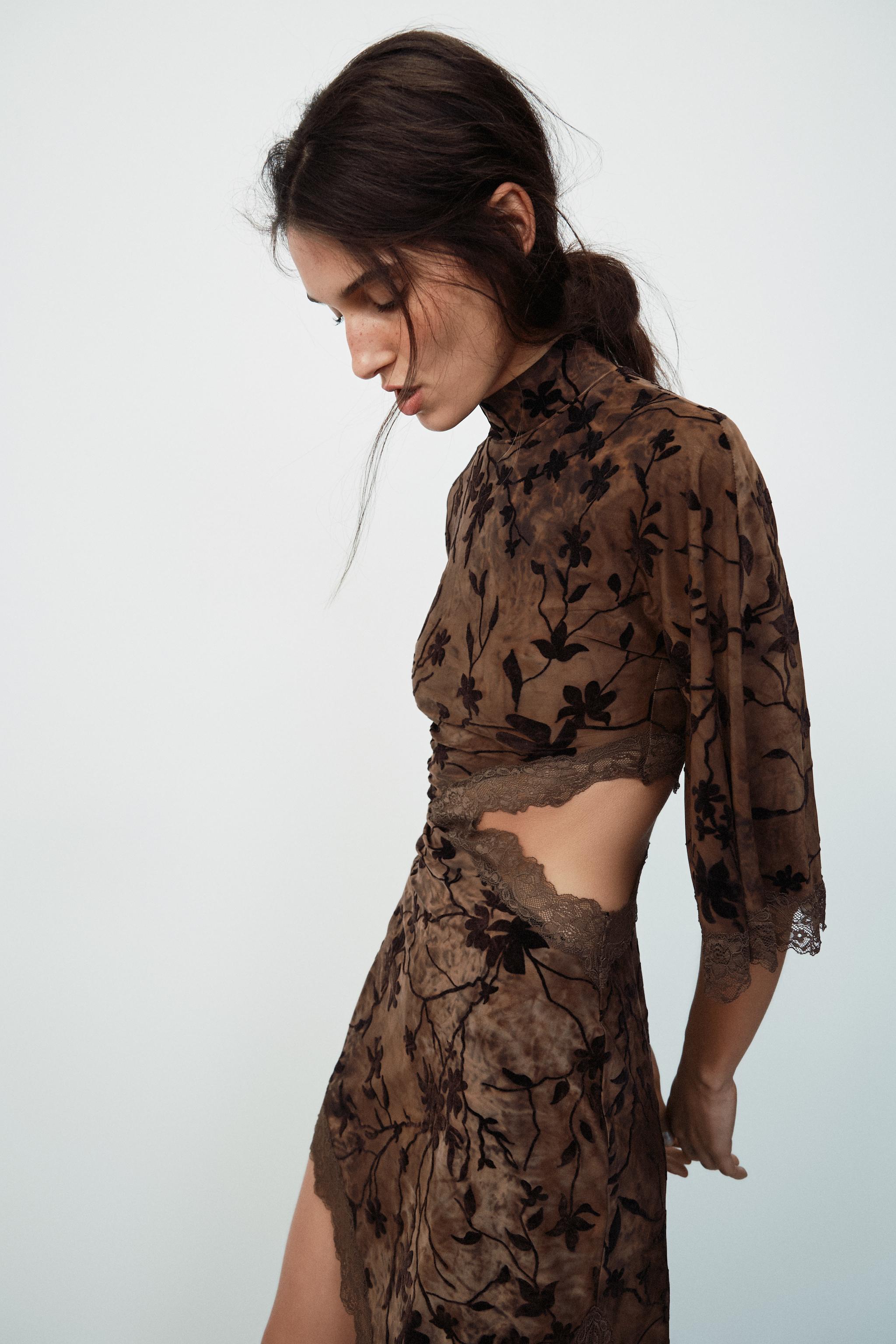 Zara FLOK KUMAŞLI YIRTMAÇLI MİNİ ELBİSE görsel 5