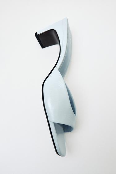 LEATHER HEELED MULES - Light Blue by Zara