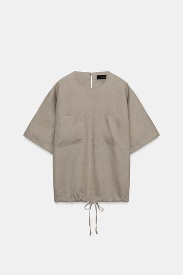 HAUT 100 % LIN À CORDONS ZW COLLECTION - Marron / Taupe de Zara - Image 6
