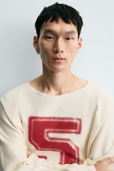 Zara PRINTED PLAID T-SHIRT - Oyster-white