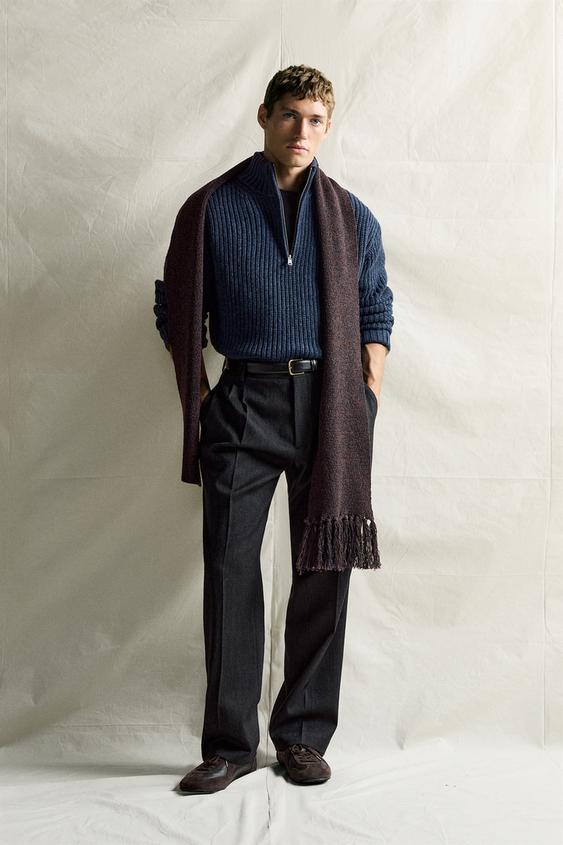 COTTON-WOOL QUARTER-ZIP JUMPER - Blue marl by Zara - Image 0