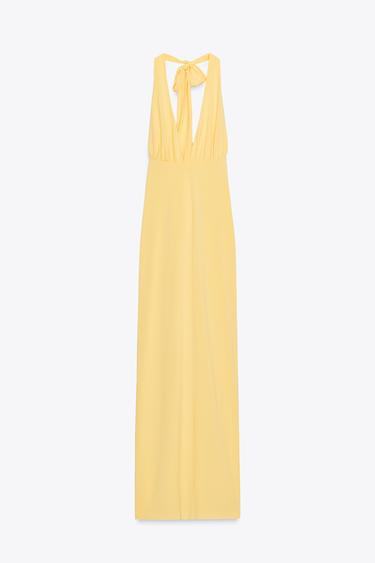 Zara LONG HALTER DRESS - Light yellow