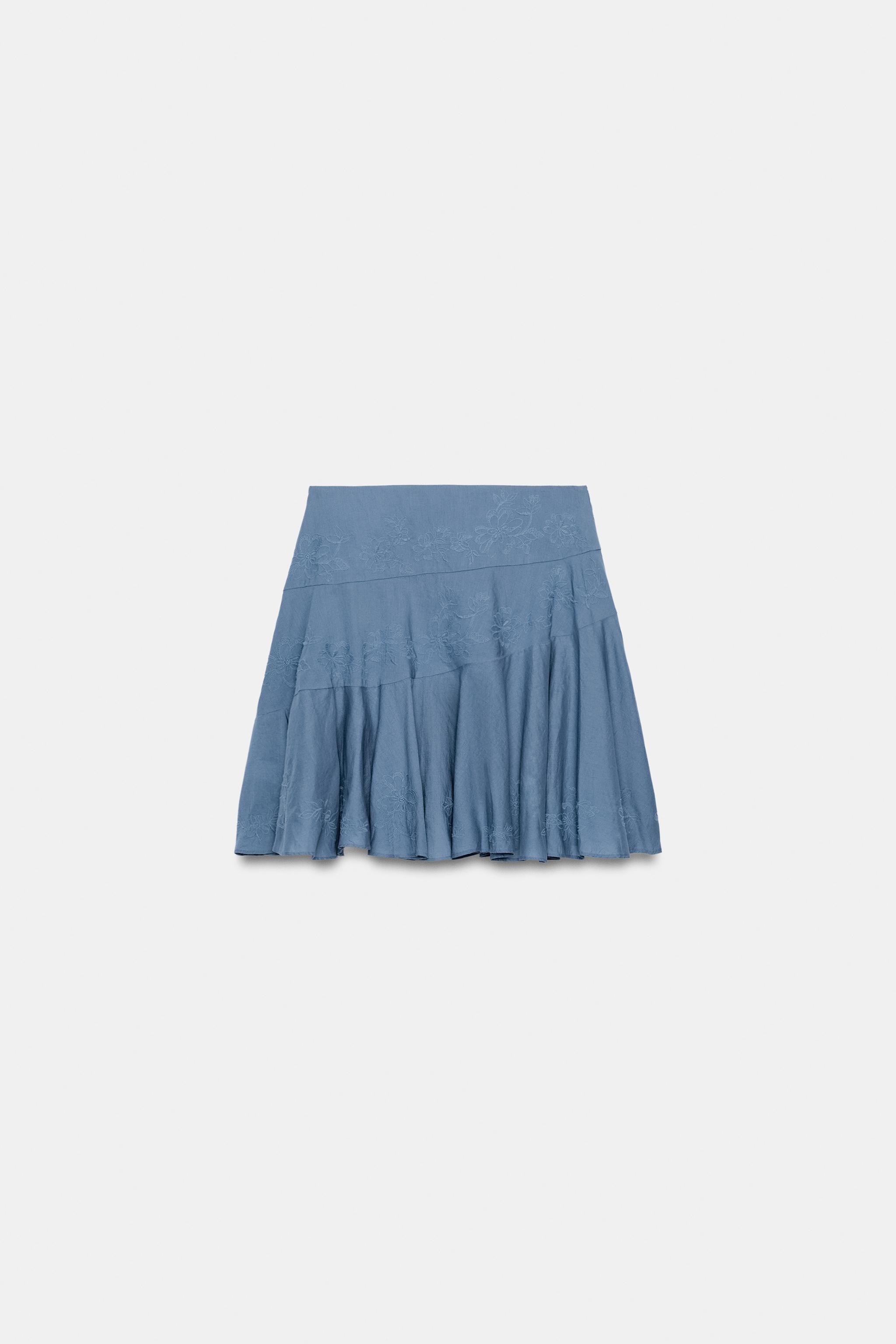 EMBROIDERED ASYMMETRIC SKIRT - Blue | ZARA United States