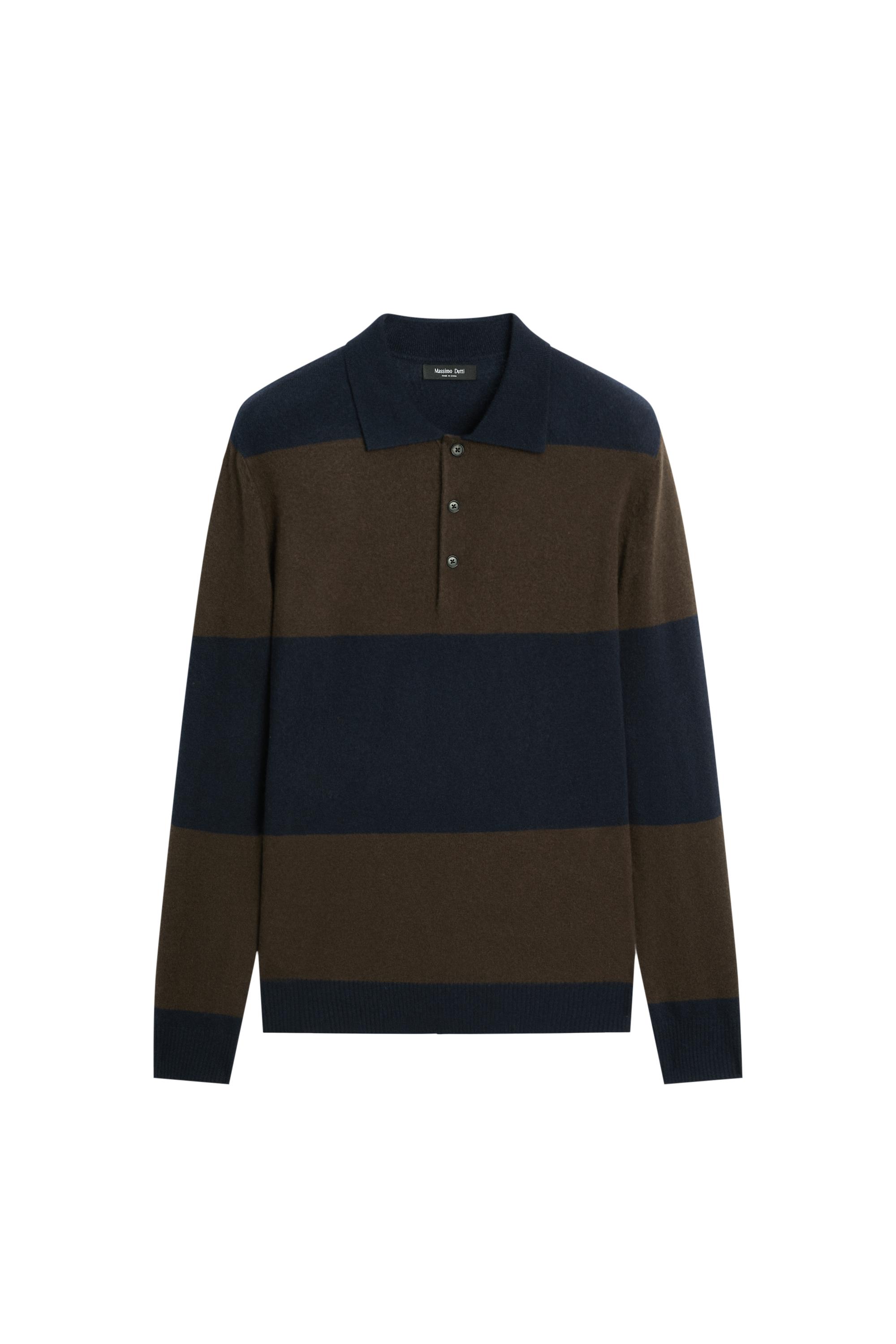 Wool-blend striped polo sweater — Bluish
