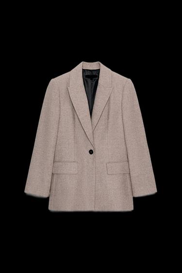 HERRINGBONE WOOL BLAZER - camel by Zara - Image 0