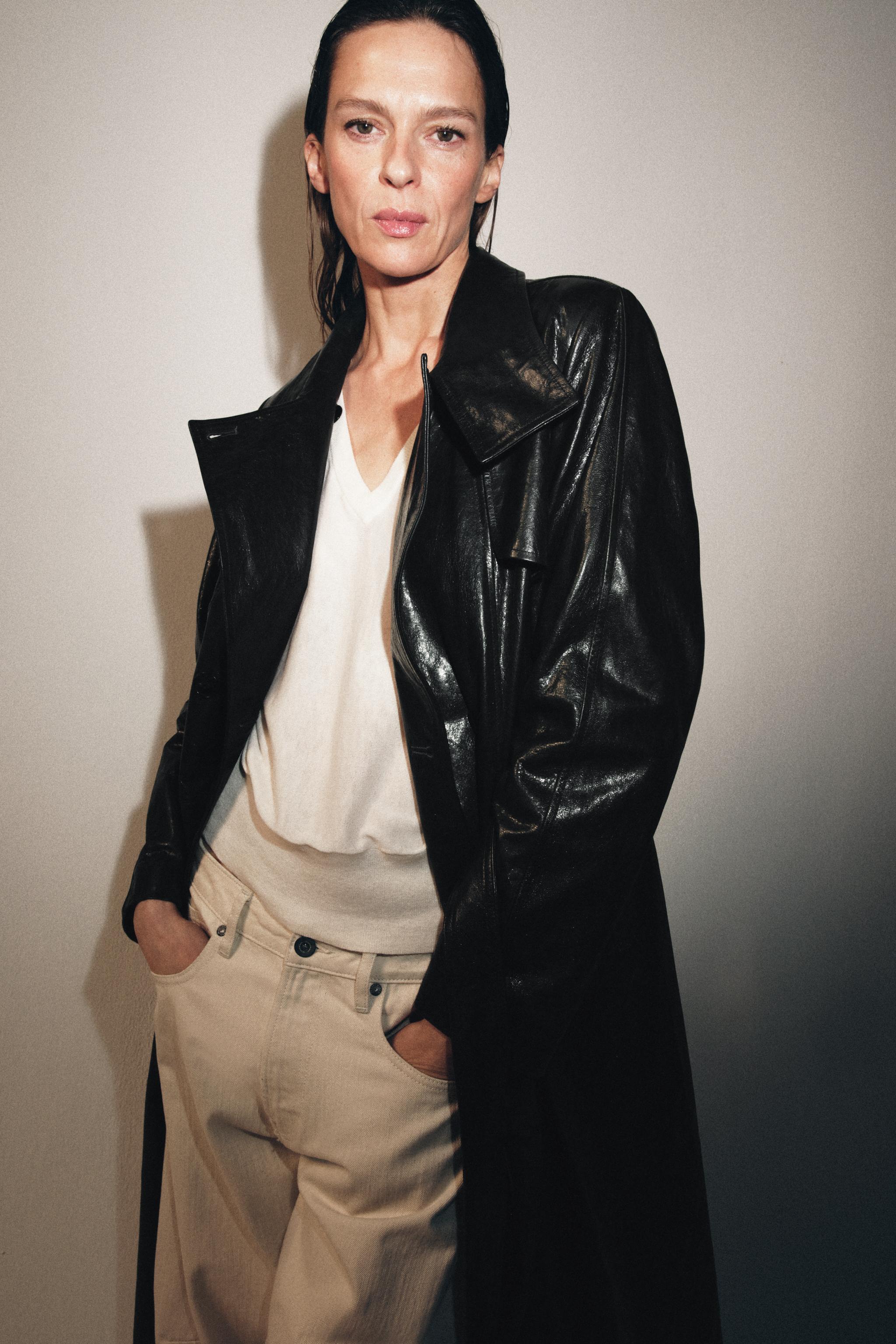 100% LEATHER SHOULDER PAD TRENCH COAT ZW COLLECTION LIMITED EDITION