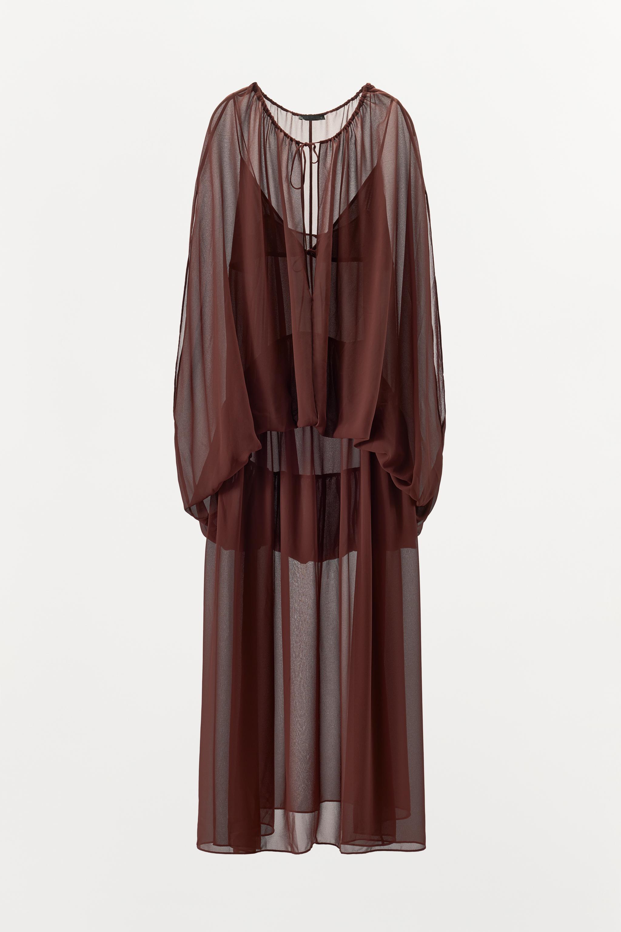 【ZARA】FLOWING LONG DRESS Brown | 1758/532/700 ZARA NEW WOMAN SEMI-SHEER FLOWY LONG DRESS BROWN XS-XL 1758