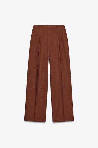 PANTALÓN ANCHO PINZAS - Marrón de Zara