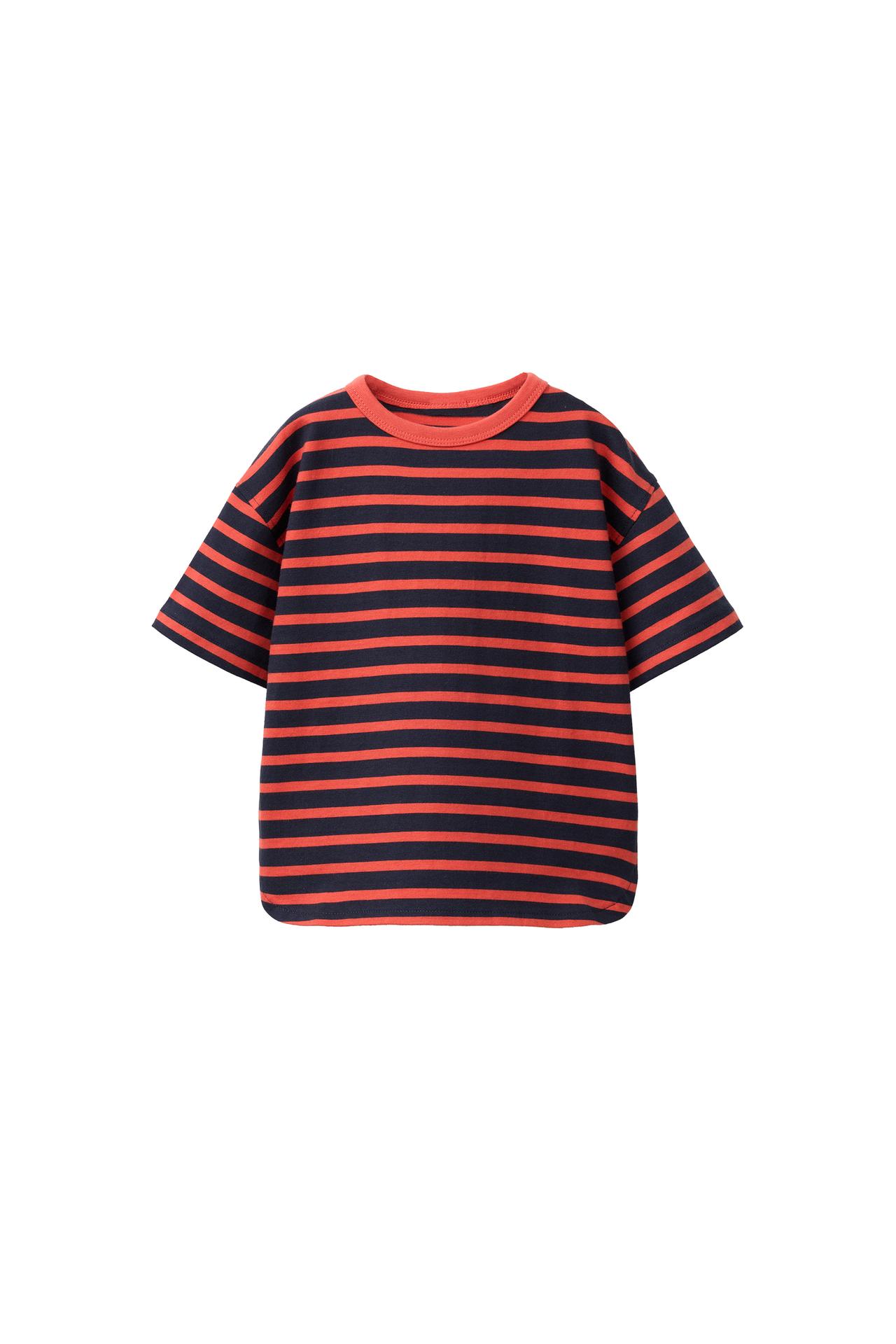 STRIPED PRINT T-SHIRT — Cherry red