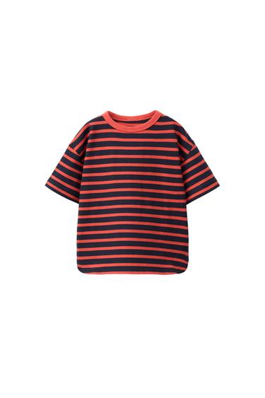 STRIPED PRINT T-SHIRT — Cherry red 1