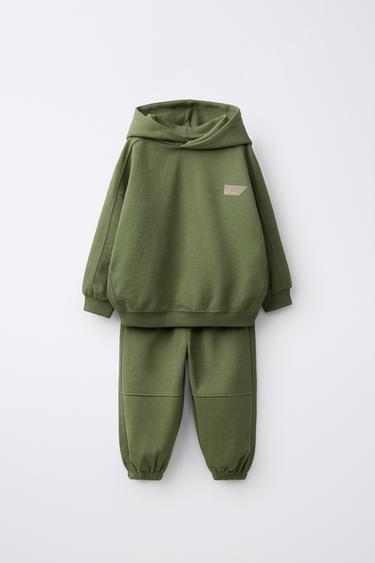 CONJUNTO JOGGING SUDADERA Y PANTALÓN JOGGER INTERLOCK - Verde medio de Zara
