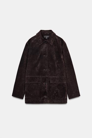 Zara 100% 真皮麂皮夾克 - 棕色