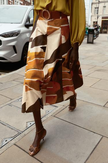 PRINTED POPLIN SKIRT WITH BELT - Multicoloured by Zara - Image 1