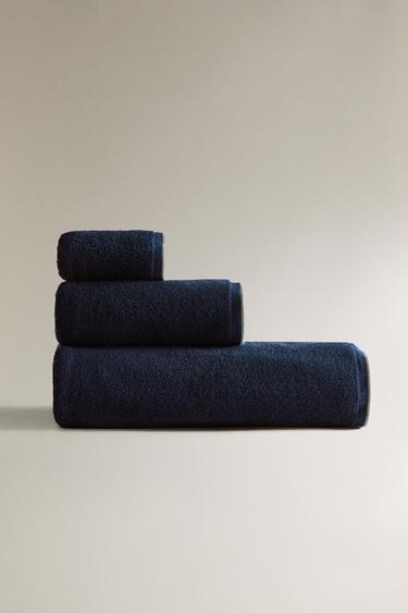 Zara BATH TOWEL WITH COLOURED TOPSTITCHING - 海藍色