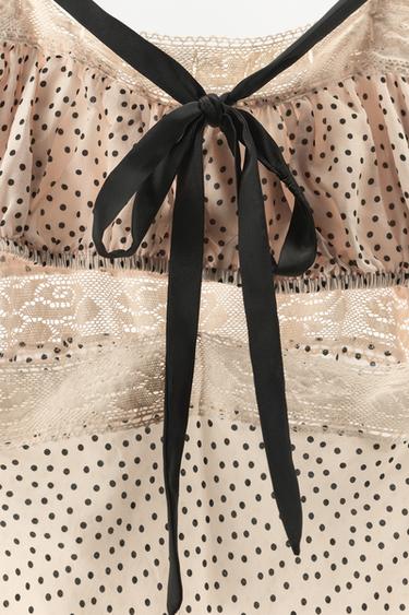 ROBE IMPRIMÉE À POIS AVEC NŒUD CONTRASTÉ - Écru de Zara - Image 5