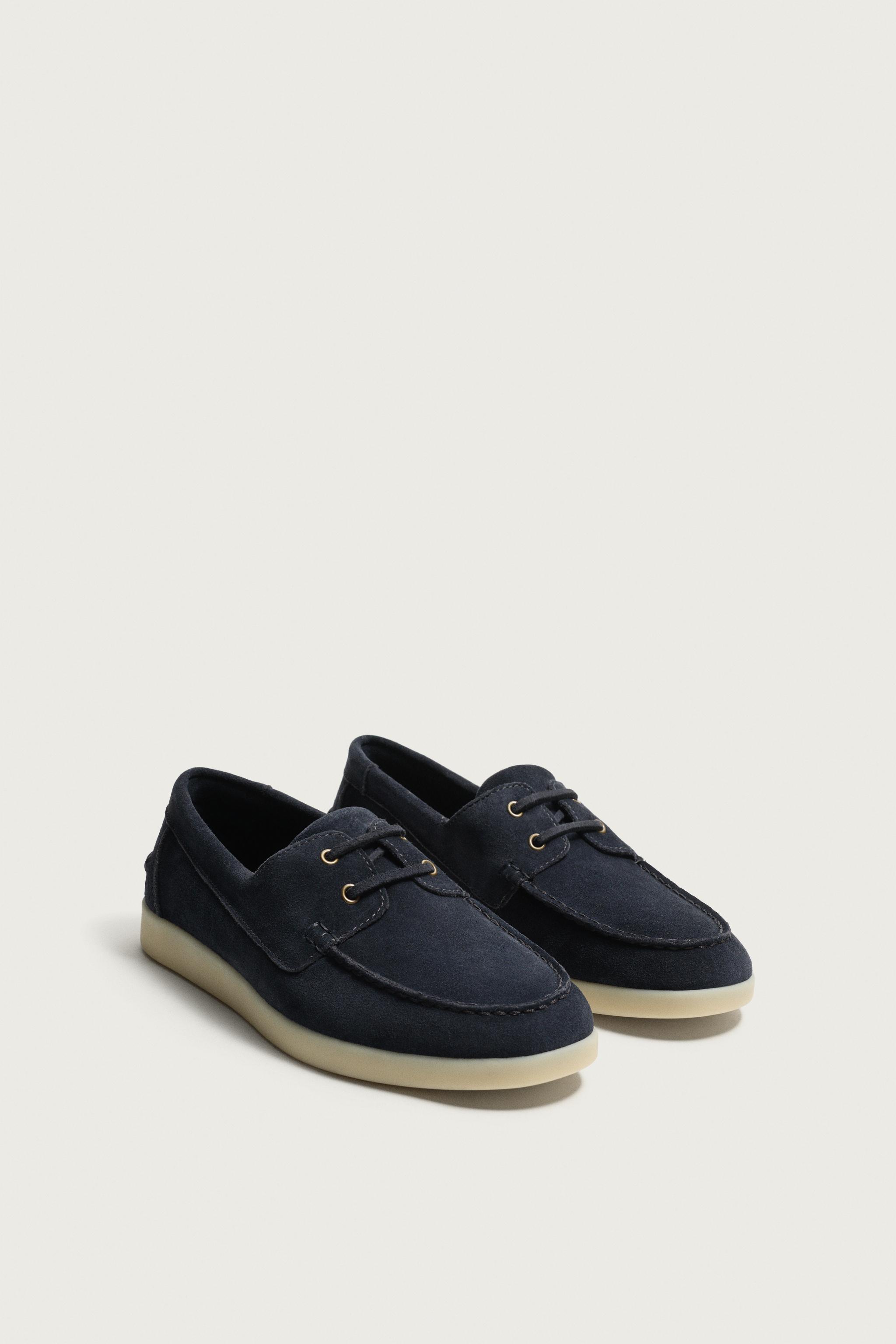 LEATHER BOAT SHOES — Blue