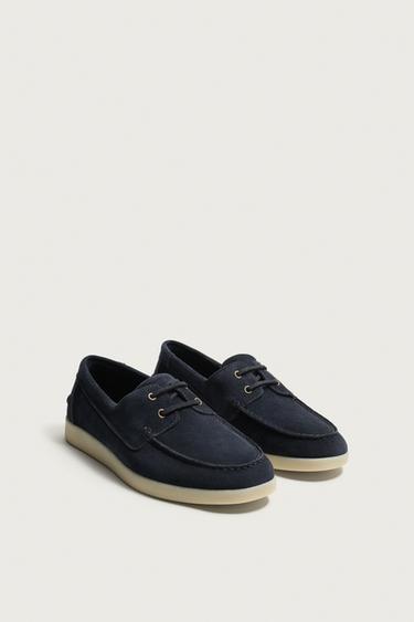ZAPATO NÁUTICO PIEL - Azul de Zara