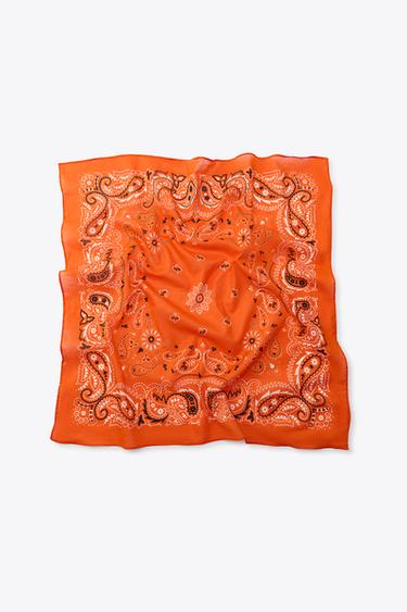PRINTED COTTON SCARF - Orange by Zara