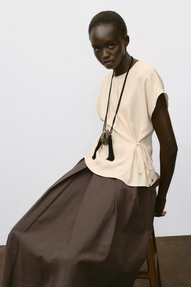 FLOWING LACE-UP TOP - Yellow by Zara - Image 6