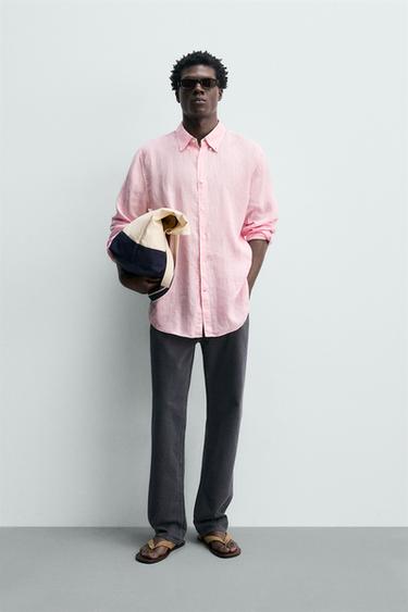CAMISA REGULAR FIT 100% LINO - Rosa de Zara - Imagen 0