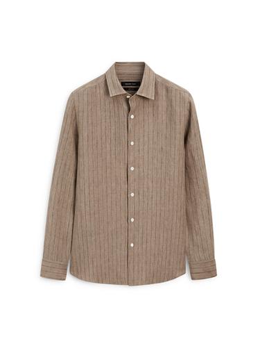 100% linen striped shirt - Beige de Zara