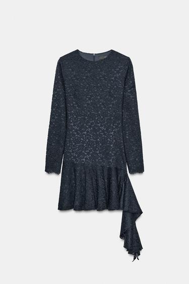 КРУЖЕВНОЕ ПЛАТЬЕ МИДИ С ВОЛАНАМИ — МОРСКОЙ СИНИЙ от Zara